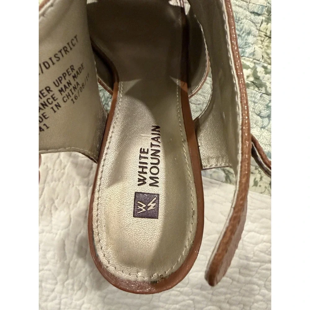 White Mountain~ District~8M~ Brown Leather Peep‎ Toe Slingback Block High Heels